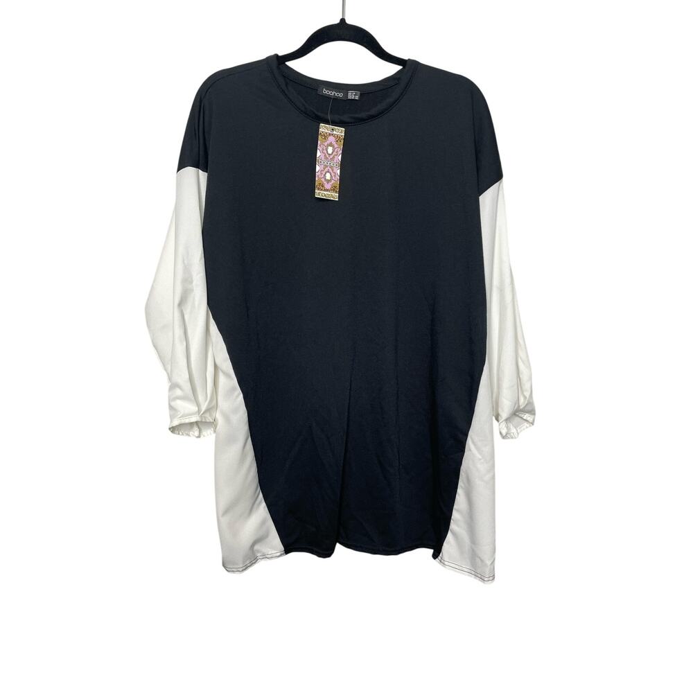 Boohoo Maternity‎ Long Sleeve Top Crewneck Color Block White Black Size 10 NWT